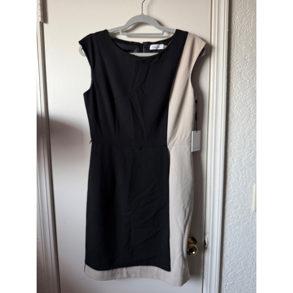 Calvin Klein Women Black Khaki Colorblock Sheath Dress - NO BELT
